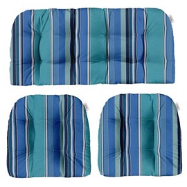 RSH DECOR: Sunbrella 3-Piece Wicker Tufted Cushion Set | Standard Size | Made with Sunbrella Performance Fabric | Outdoor Loveseat & U-Shaped Seat Cushions | Dolce Oasis