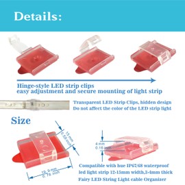 ATBLYV LED Strip Clips – Compatible with IP67/IP68 Waterproof LED Strip Lights (Up to 15mm Width, 4mm Thickness), Self-Adhesive & Screw Mounting, Clear, 100-Pack