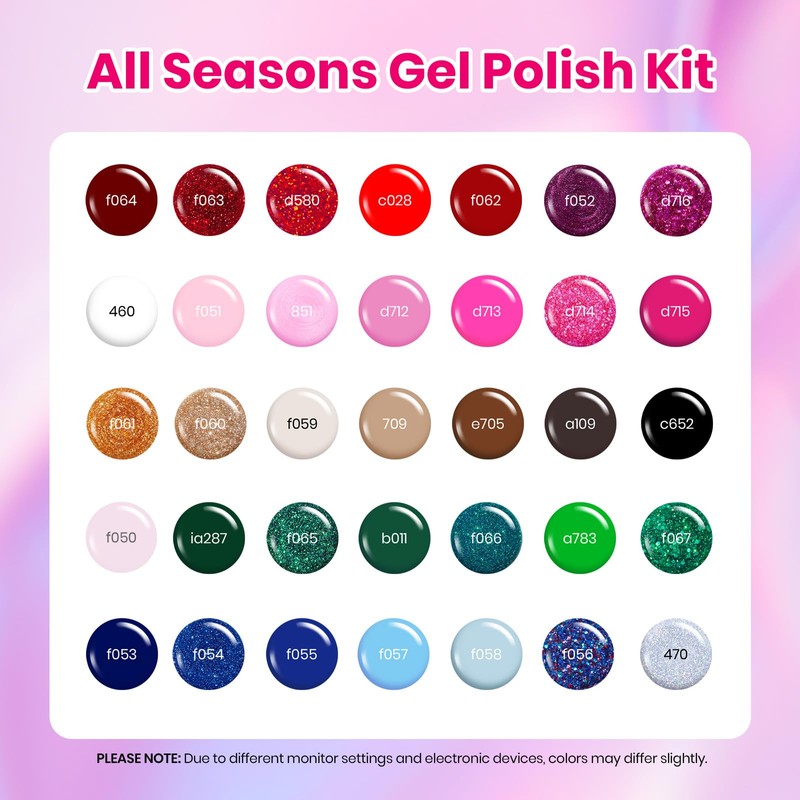 Beetles Glitter Gel Nail Polish Set 44Pcs, Red Gold Green