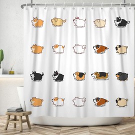 Ttincceer 71x71inch Cartoon Dog Shower Curtain Cute Fat Puppy Walking Bath Curtain Cute Pet Dog Animal Shower Curtains with Hook Waterproof Bathtub Curtain