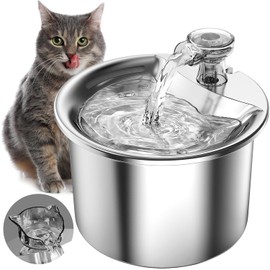 GAMAXIMA Fuente de Agua para Gato, 304 Acero Inoxidable Bebedero para Gato Perro, 68oz2 L Fuente para Gatos, Bebedero con Doble Grifo y Bomba...      