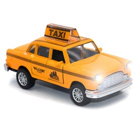 Diecast Yellow NYC Classic Checkered Taxi Cab 4.5" Pullback Toy Car with Flashing Lights and Sounds