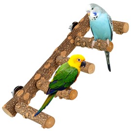 WANDGU Bird Perch Stair: Birds Toy Wooden Ladder, Natural Wood Bird Perches Tiered Fork Cage Toy Stand for Small, Medium Parrots, Budgies, Macaws, Love Birds