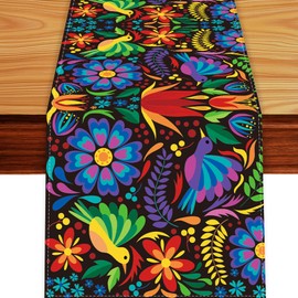Dia De Los Muertos Mexican Party Table Runner, Fiesta Dia De Los Muertos Cinco De Mayo Flowers Mexico Decorations and Supplies for Dining Room Kitchen Home Decor (13x72 Inch)