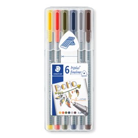 STAEDTLER Triplus, My Colours 334SB6CS13 Fineliner Set, Boho, Ergonomic Triangular Shank, Superfine 0.3 mm Tip, Long Life, 6 Fineliner Pens in Boho Tones in Standing Box