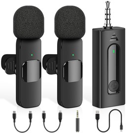 4 in 1 Professional Wireless Lavalier Microphone - 2 Pack Mini Microphone for iPhone Android Camera, Noise Reduction Lapel Mic Ultra Low Delay for Video Recording, YouTube, Interview, Tiktok and Vlog