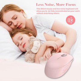 LeadsaiL Wireless Keyboard and Mouse Combo, Full-Sized Ergonomic Computer Keyboard, 2.4GHz Cordless Keyboard Silent Mouse Set with 2-in-1 USB Receiver, 12 FN Shortcuts for Windows Laptop, PC/Mac-Pink