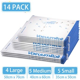 myHodo Vacuum Bags for Rolling (Pack of 14) for Clothes (3 Sizes - 70 x 50 60 x 40 50 x 35 cm), Compression Bags, Large Travel Vacuum Bags, Vacuum Storage Bags, Clothes Bags for Travel & Backpack