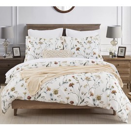 DAUAOTO King Size Duvet Cover Set - 104"X90" Cover + 2 Pillow Shams, Cotton Floral Garden Bedding Sets