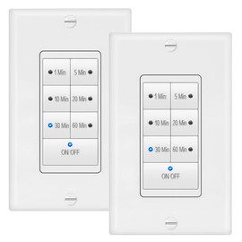 Maxxima 1875 Watt 7 Button Countdown Timer Switch - Maximum 60 Minutes Delay, 1/2 HP for Bathroom Exhaust Fans, Indoor Automated Lighting, Featuring LED Indicator Lights, Wall Plate Included - 2 Pack
