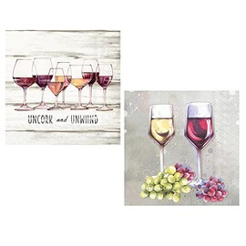 Wine Themed Party Napkins - 40 Count | 2 Packs of 20CT Beverage Napkins | Uncork and Unwind & Red and White Wine Designs