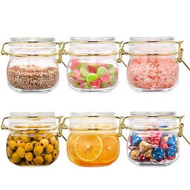 UINEAT Airtight Glass Jars Canister with Lids 17oz Set of 6 Food Storage Container for Kitchen 6 Pack Pantry Organization and Storage Flour, Cereal, Pasta, Sugar, Beans, Coffee,Cookies