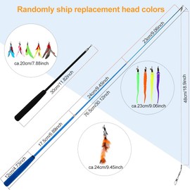 Cat Fishing Rod Stable with Feathers, 1 Set Cat Toy Rod with Feathers, Kitten Wand Toy with 2 Retractable Cat Fishing Rod and 10 Replacement Bells for Cats and Cats