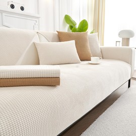 Ksriylm Anti-Scratch Couch Cover, Waterproof Sectional Couch Slipcover, Sofa Cover for Pet, Cover for 3 Cushion Couch Jacquard Fabric, Love Seat, Non Slip,Breathable,1 Pc 36''x83'' Size, Beige.