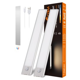 CybaaLuxz 30 cm Magnetic Cabinet Lamp with Motion Sensor, 2200 mAh Wireless LED Under-Unit Light, 3000 K/4000 K/6500 K Colour Temperature, Dimmable, Ideal for Kitchen, Cabinet, Showcase, Pack of 2