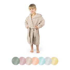Ehrenkind® Children's Bathrobe with Hood 100% Organic Cotton | Children's Bathrobe | Perfect for Boy and Girl - sand, size: 134-140