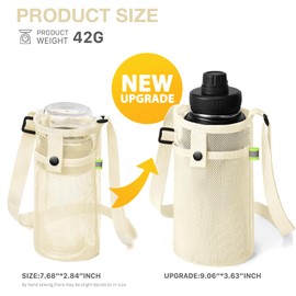 2 Pcs Large Water Bottle Holder with Strap, Mesh Water Bottle Sling Carrier Bag Shoulder Crossbody Strap and Pocket - Traveling Essentials for Beach Walking Sports Hiking Camping (Beige+Black)