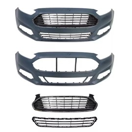 Front Bumper Cover & Front Upper & Lower Grille Set Replaces for 2013 2014 2015 2016 F-ord Fusion