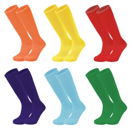 Durio Kids Socks Youth Baseball Socks Toddler Kids Soccer Socks Soft Cotton Long Socks for Girls Boys Pure1 Red&Green&Yellow&Lake Blue&Purple&Orange 4-6 Years