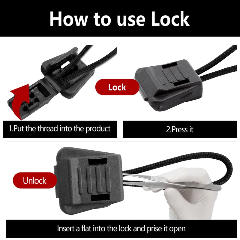 pson 50PCS Black Zipper Pulls Cord End Cap, Plastic Cord