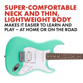 Fender Squier Debut Series Stratocaster HSS Electric Guitar, Beginner Guitar, 2-Year Warranty, Includes Free Lessons, Sea Foam Green with Satin Urethane Finish