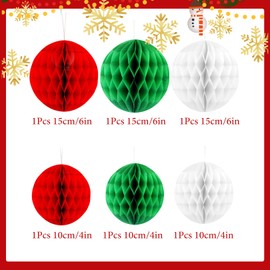 6 Pack Honeycomb Christmas Decorations, Old Retro Fashioned Hanging Honeycombs Decorations Vintage Paper Christmas Decorations Large Honeycombs Xmas Balls for Chains(White Balck Red)