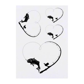 4 x 'Fishing Heart' Temporary Tattoos - Water Resistant, Skin-Safe, Non-Toxic Transfers, Mixed Sizes (TO00084812)