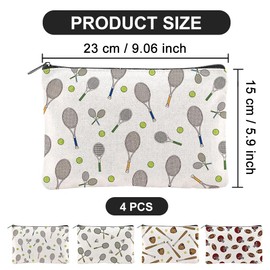 Hobbspring 4 Stück Tennis Make Up Taschen 15x23cm Rugby Baseball Badminton Canvas Kosmetiktaschen Mit Reißverschluss Canvas Reise Kulturbeutel Für Frauen Party Shopping Wohnaccessoires