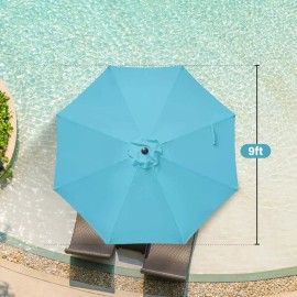 Simple Deluxe 9FT Outdoor Patio Umbrella 8 Ribs Table Umbrellas Push Button Tilt Turquoise