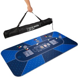 GAMBLUXE 70"X35" / 47"X23" Professional Poker Mat for Table - Smooth Water Repellent Poker Top for Table Nonslip Portable Texas Hold'em Poker Mat + Carrying/Storage Bag for Poker Games, (Blue)