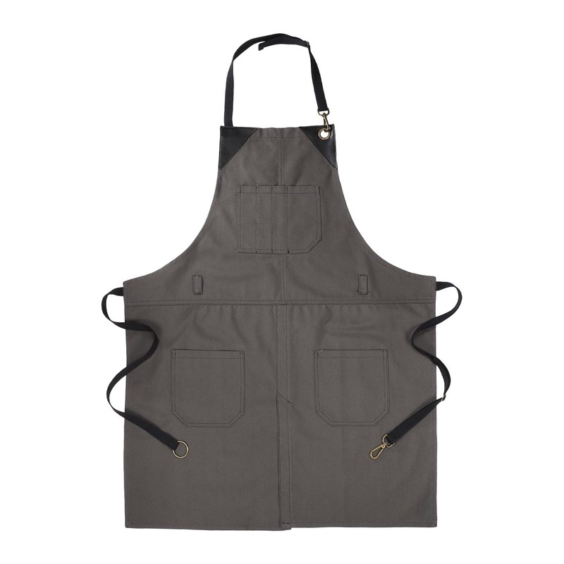 sourcing map No-Tie Twill Apron 84x66cm Split-Leg Leather Reinforcement Adjustable