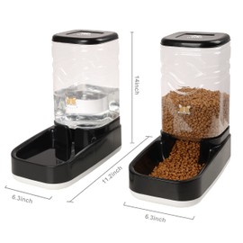 Elevon Automatic Cat Feeder, Gravity Food and Water Dispenser Bowl Set for Small Medium Dogs Animals, Pet Feeder Dispenser Storage Food, 3.8L Large Capacity, Black