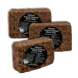 HERBOGANIC Raw African Black Soap Bar - 16 oz - 100% Pure and Organic | Natural Black African Soap bar for acne, Eczema, blackheads | Use as face wash and body wash - Pack of 3