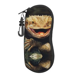 Bearded Dragon Soft Sunglasses Case for Men Women, Ultra Light Neoprene Zipper Eyeglass Portable Glasses Case with Belt Clip