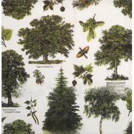 Set of 2 Individual Decoupage Paper Party Napkins Mixed Media TYPES OF TREES FOLIAGE Decor Luncheon Beverage Christmas Series Napkin for a Birthday, Holiday, Wedding, Cocktail Party