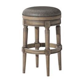 Maven Lane Pullman 31 Inch Tall Bar Height Upholstered Backless Barstool in Reclaimed Oak Finish with Ronan Stone Vegan Leather Cushion Seat