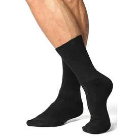 alber's - 5 Pairs | Men's Fine Ribbed Cotton Socks, Wide, Non Binding Top, for Sensitive Feet | Black | Size 5.5-8