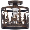 Monaxon Rustic Semi-Flush Ceiling Light, 9.1" Black Metal Fixture with