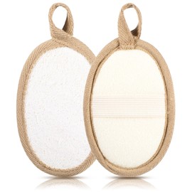 Lnngub Pack of 2 Loofah Sponge, Body Exfoliating Loofah Sponge, Reusable Natural Loofah Sponge for Bathing, Showering, Face Washing, Bathing, Spa for Men and Women (Brown, 12 x 8 cm)