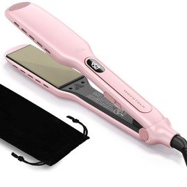 Wavytalk Wet to Straight Hair Straightener, 1.75 Inch Wide Vent Sesh Flat Iron for Damp or Dry Hair, Straightener with Dual Voltage Leave Silky Smooth Look, 20% Faster Styling, Pink