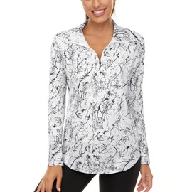 LURANEE Uv Protection Clothing Women,Gym Shirts Long Sleeve Athletic TopsOutdoor Fitness Half Zip Pullover Cooling Moisture Wicking Running Hiking Activewear Marble XX-Large