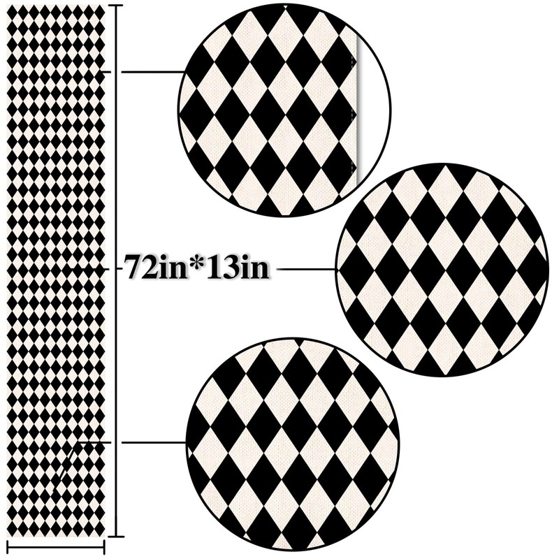 Nepnuser Black White Diamond Table Runner Tea Themed Party Decoration