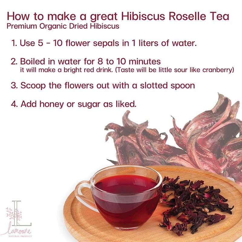 Lamoone Premium Organic Dried Hibiscus Roselle Flowers Herbal Tea organically