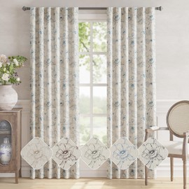 jinchan Floral Curtains for Living Room Linen Curtains 84 Inch Length Blue Flower Curtains Rod Pocket Back Tab Farmhouse Curtains with Printed Floral Bedroom Window Curtain Set, 2 Panels Blue