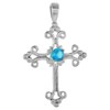 Sterling Silver Turquoise Cubic Zirconia Fleury Cross Pendant, 1 inch