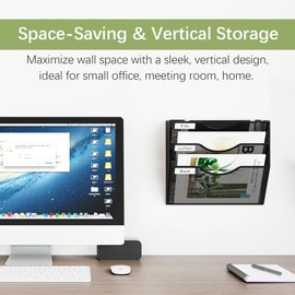 EasyPAG 3 Pocket Mesh Hanging Wall File Organizer, Easily File Managment and Classification, Space Saving Wall Mount Filing Holder for Office Home Classroom, Black