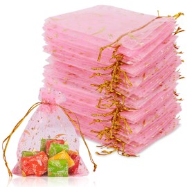 Chostky 200 Pcs Organza Gift Bags, 9x12cm Drawstring Jewelry Pouches Wedding Party Favour and Candy Bags for Wedding, Party, Festivals, and other Celebrations(Pink)