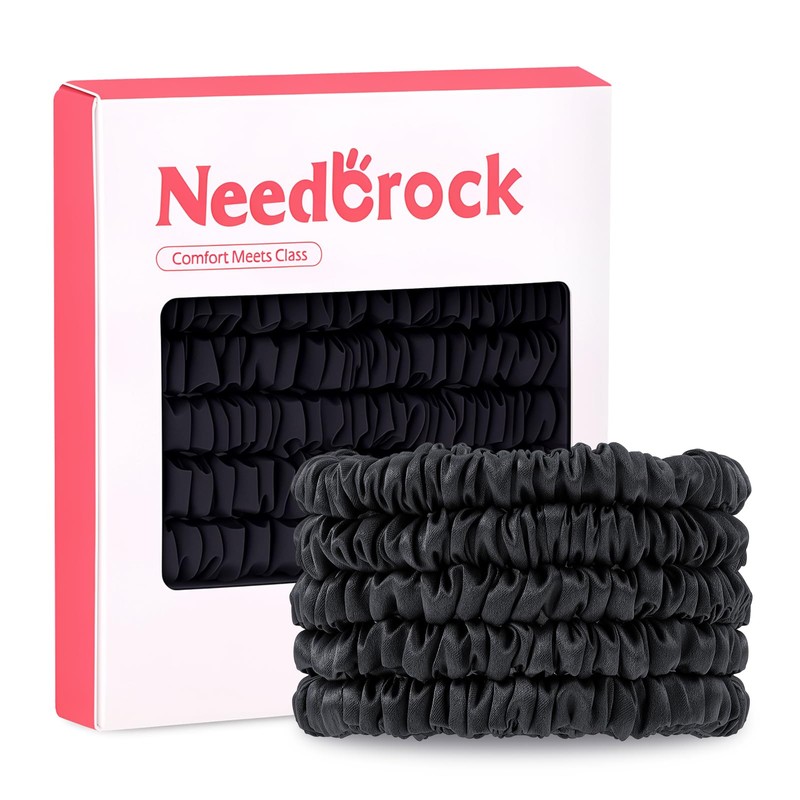 Needbrock Mulberry Silk Hair Ties, Thin Black Scrunchies for Women
