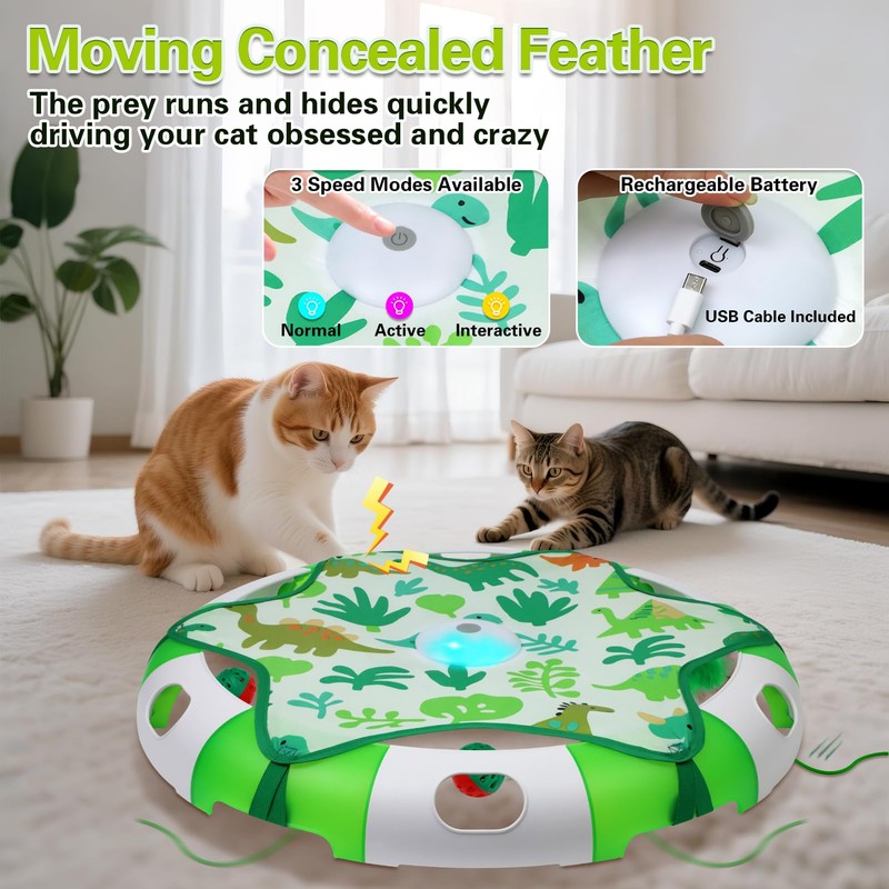 BENTOPAL Automatic Interactive Cat Toy with Moving Feather & Chirping