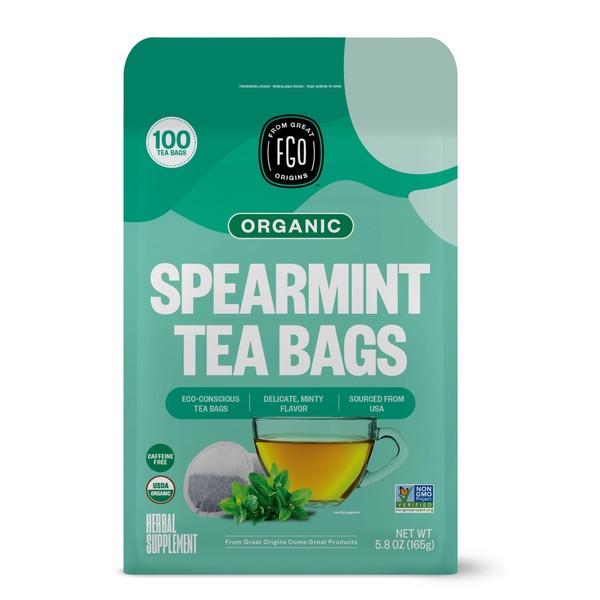 FGO Organic Spearmint Leaf Tea, 100 Count, Eco-Conscious Tea Bags,